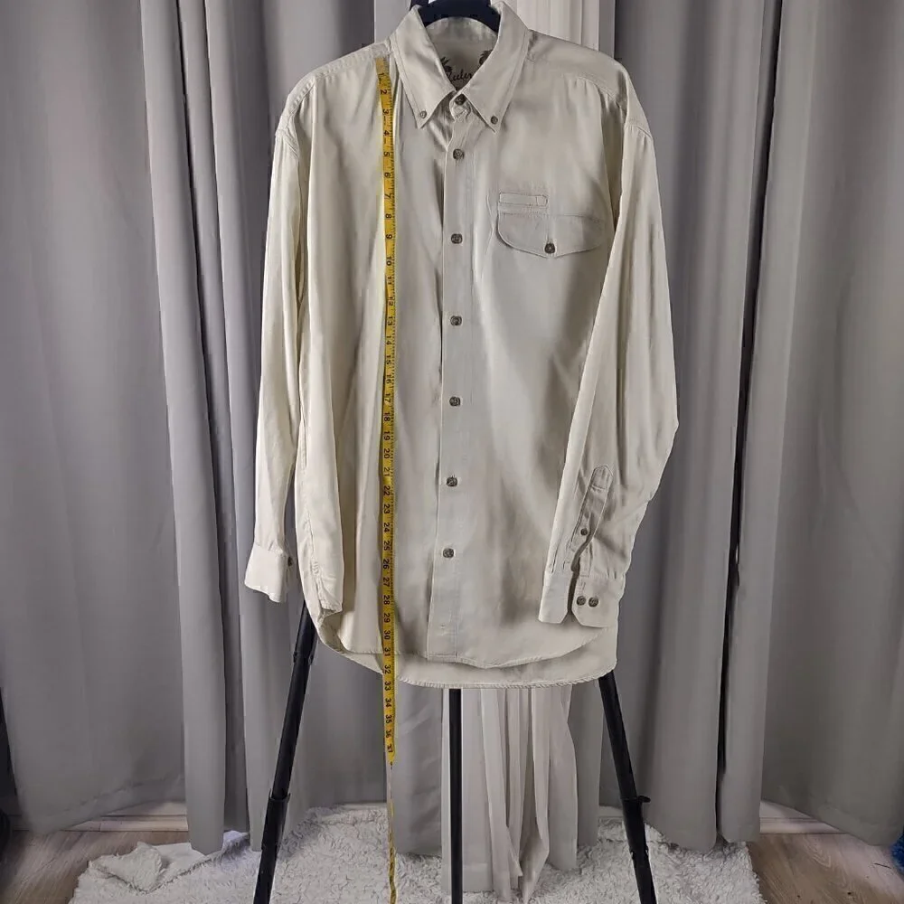 Keeler Bay Mens 100% Cotton Long Sleeve Button Down Beige Shirt Size Medium